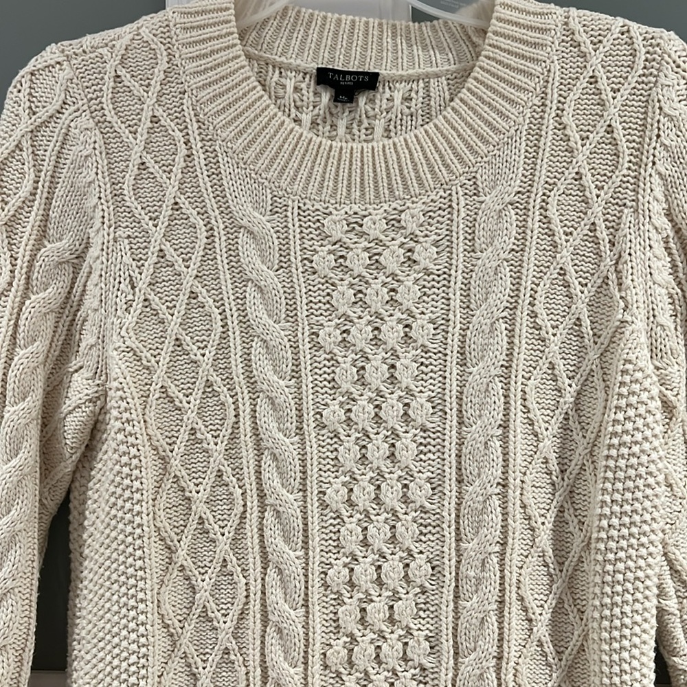 Womens TALBOTS Knit Sweater Size Medium Petite Cream Color - Picture 3 of 3